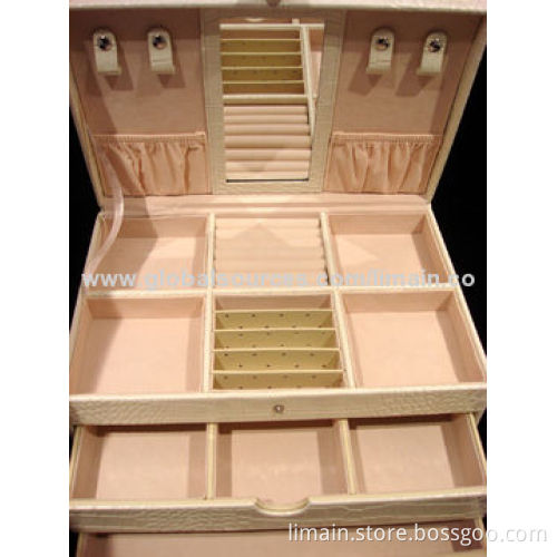 2 Drawers Cream Jewelry Box, Croc Effect Finish, Sized 30 x 20 x 15cms